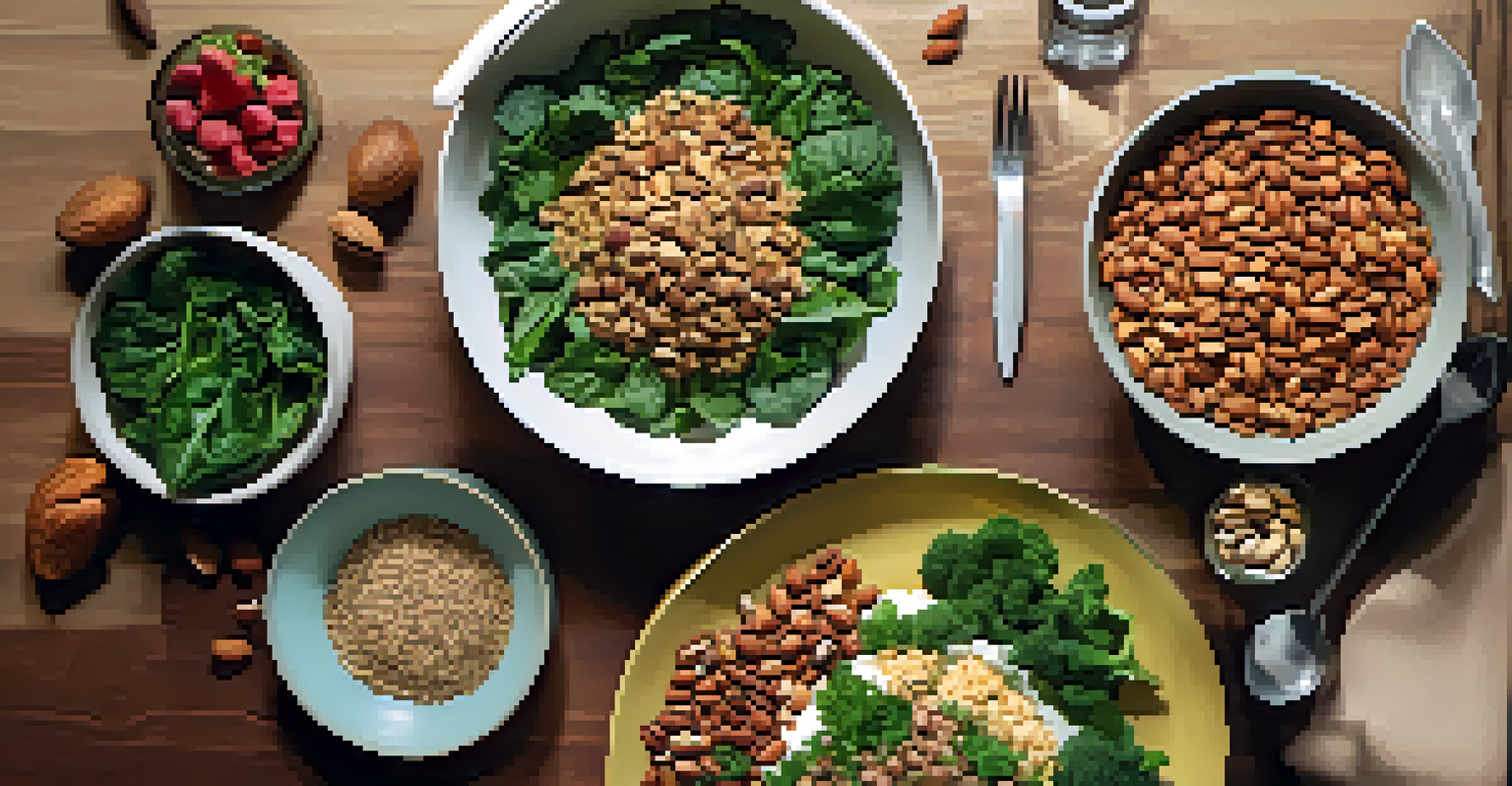 A dinner table set with a variety of healthy foods, showcasing a colorful selection aimed at promoting better sleep.