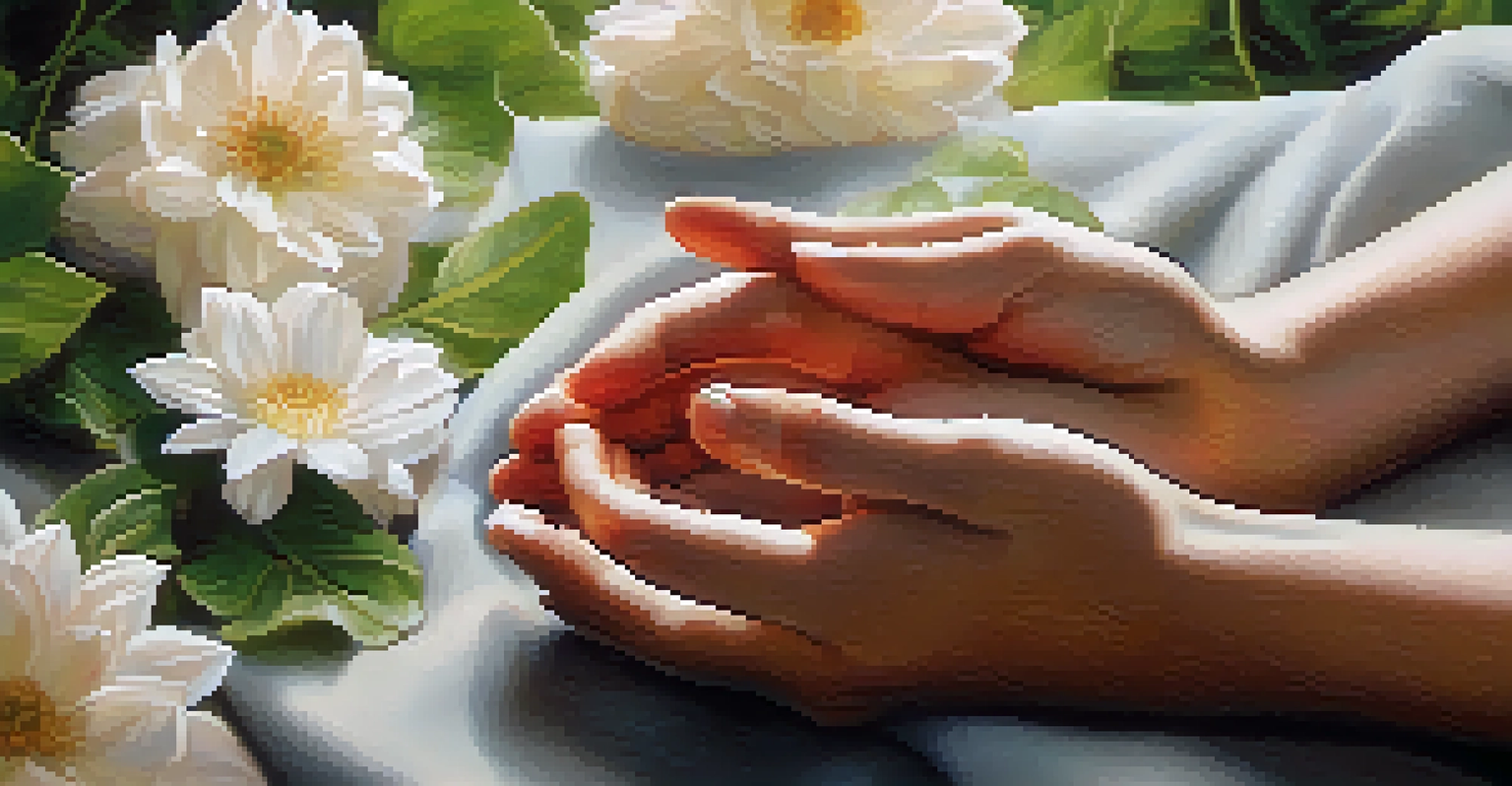 Close-up of hands demonstrating breathwork techniques in a calming environment.
