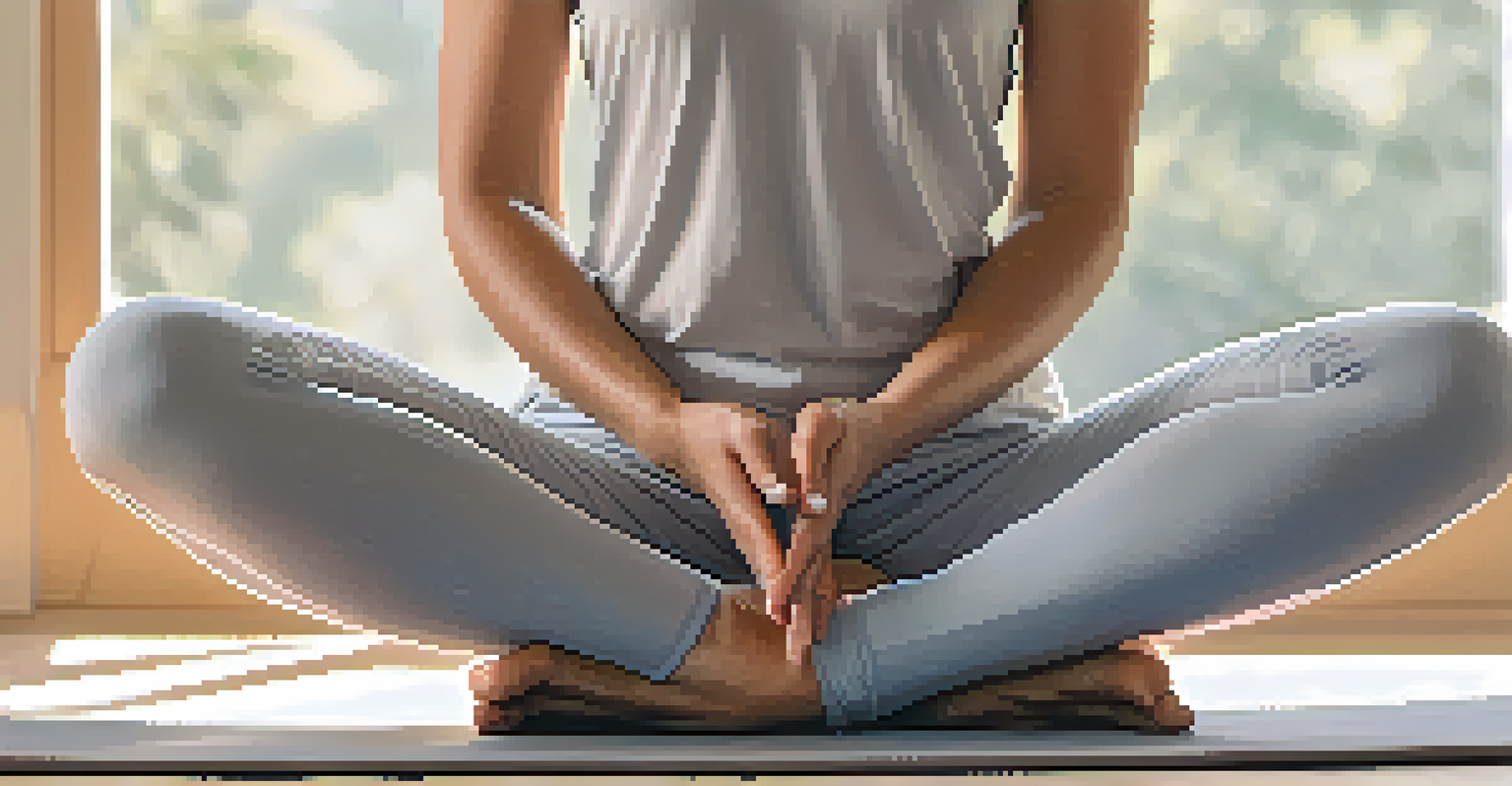 A close-up of an older woman in a seated yoga pose, exuding peace and concentration in a softly lit environment.