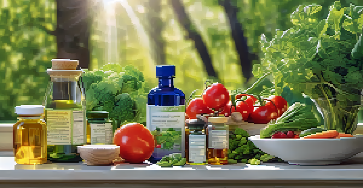 A collage highlighting the connection between homeopathy and naturopathy, featuring healthy food, herbal supplements, and a natural setting.