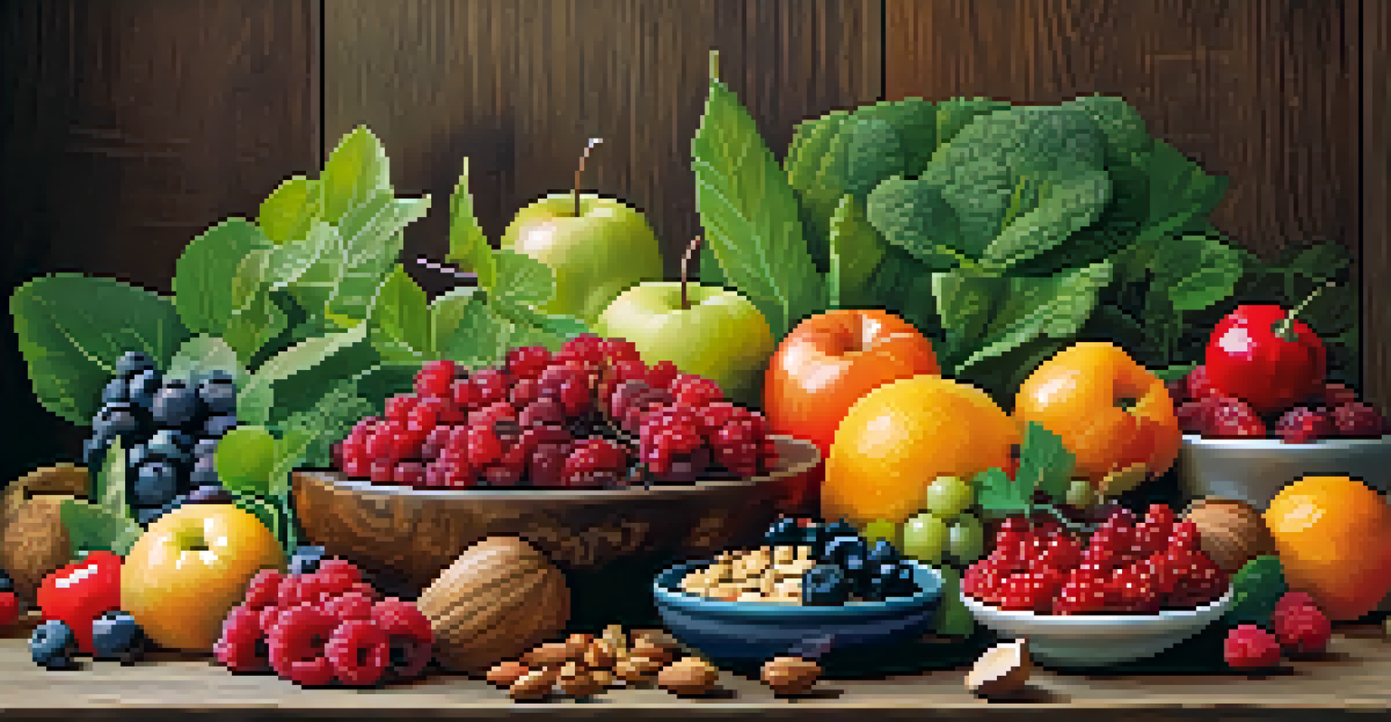 A plate of colorful fruits and vegetables arranged on a wooden table, highlighting healthy eating for skin health.