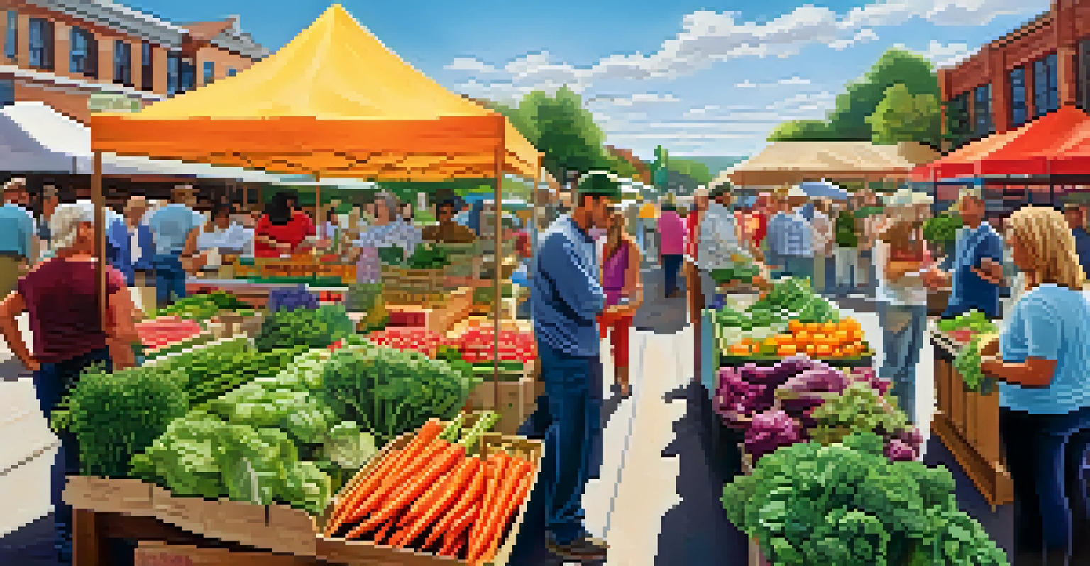 A lively farmer's market with fresh produce and a naturopathic practitioner advising customers on healthy eating.