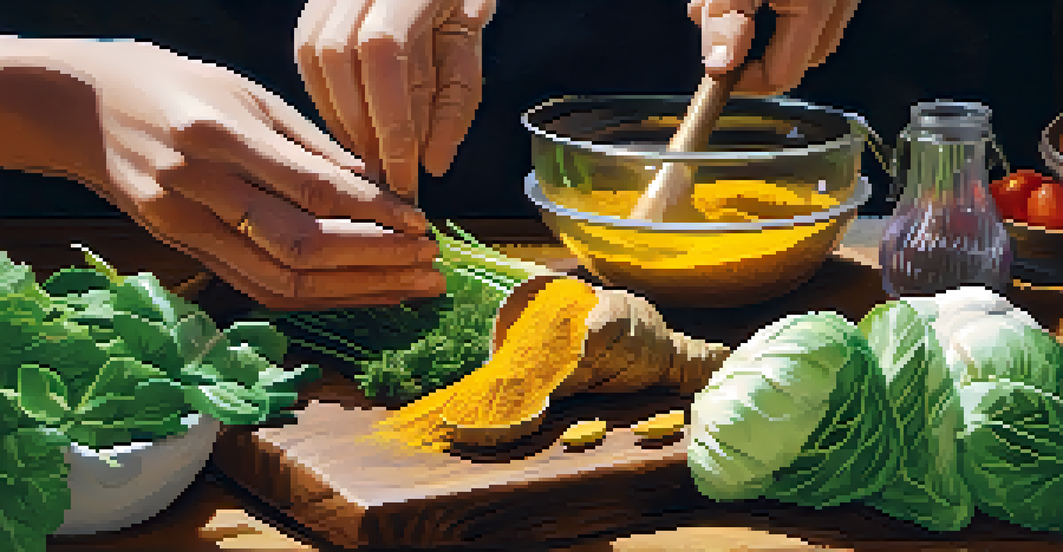 A close-up of fresh herbs and vegetables being prepared on a wooden cutting board, showcasing the importance of nutrition in recovery.