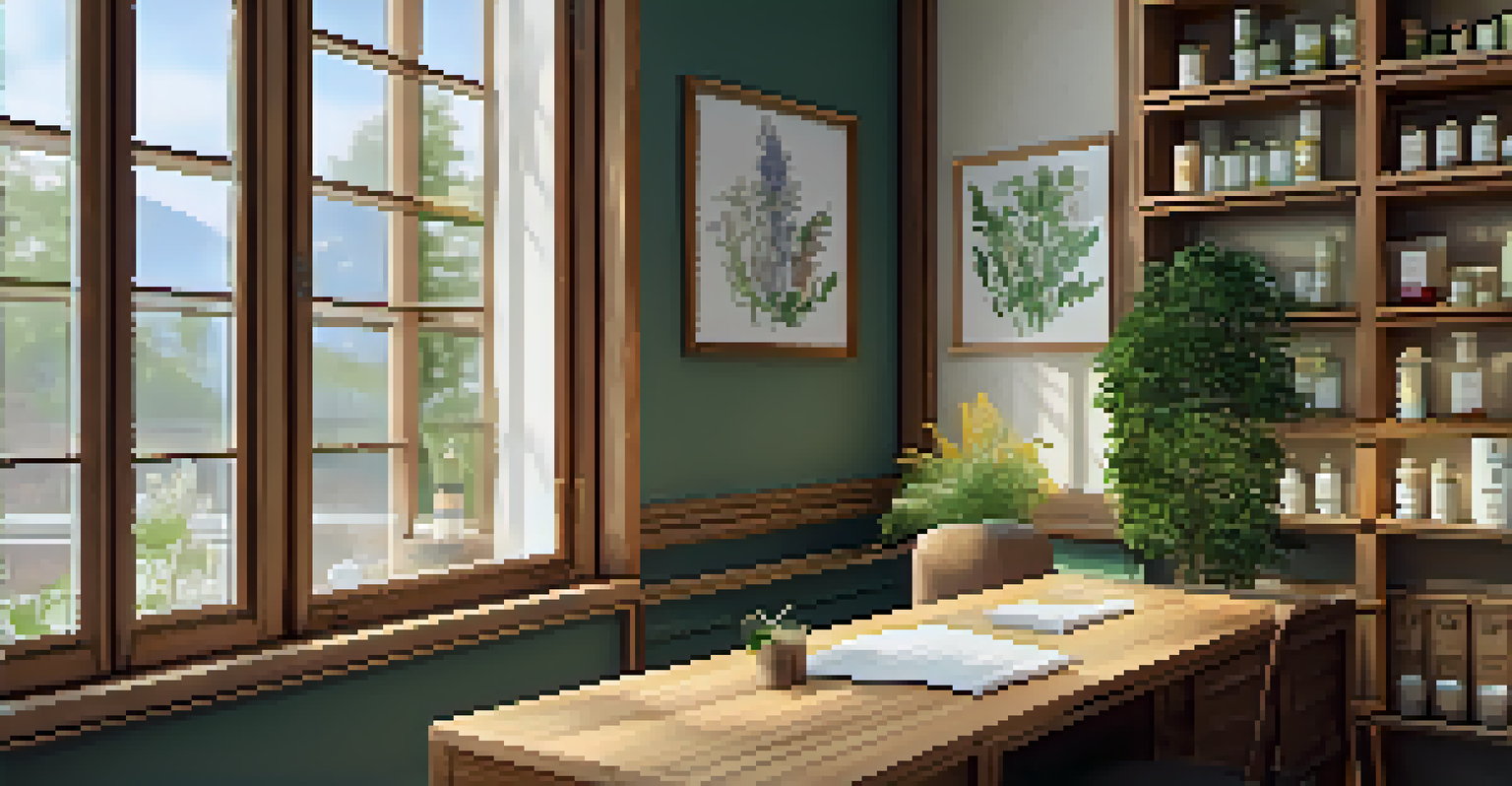 A welcoming naturopathic consultation room with herbal remedies and natural light.