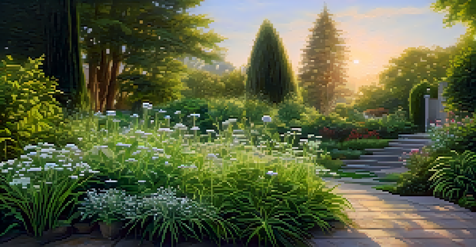 A peaceful garden filled with herbs like valerian root and chamomile, bathed in soft morning light, representing natural sleep remedies.