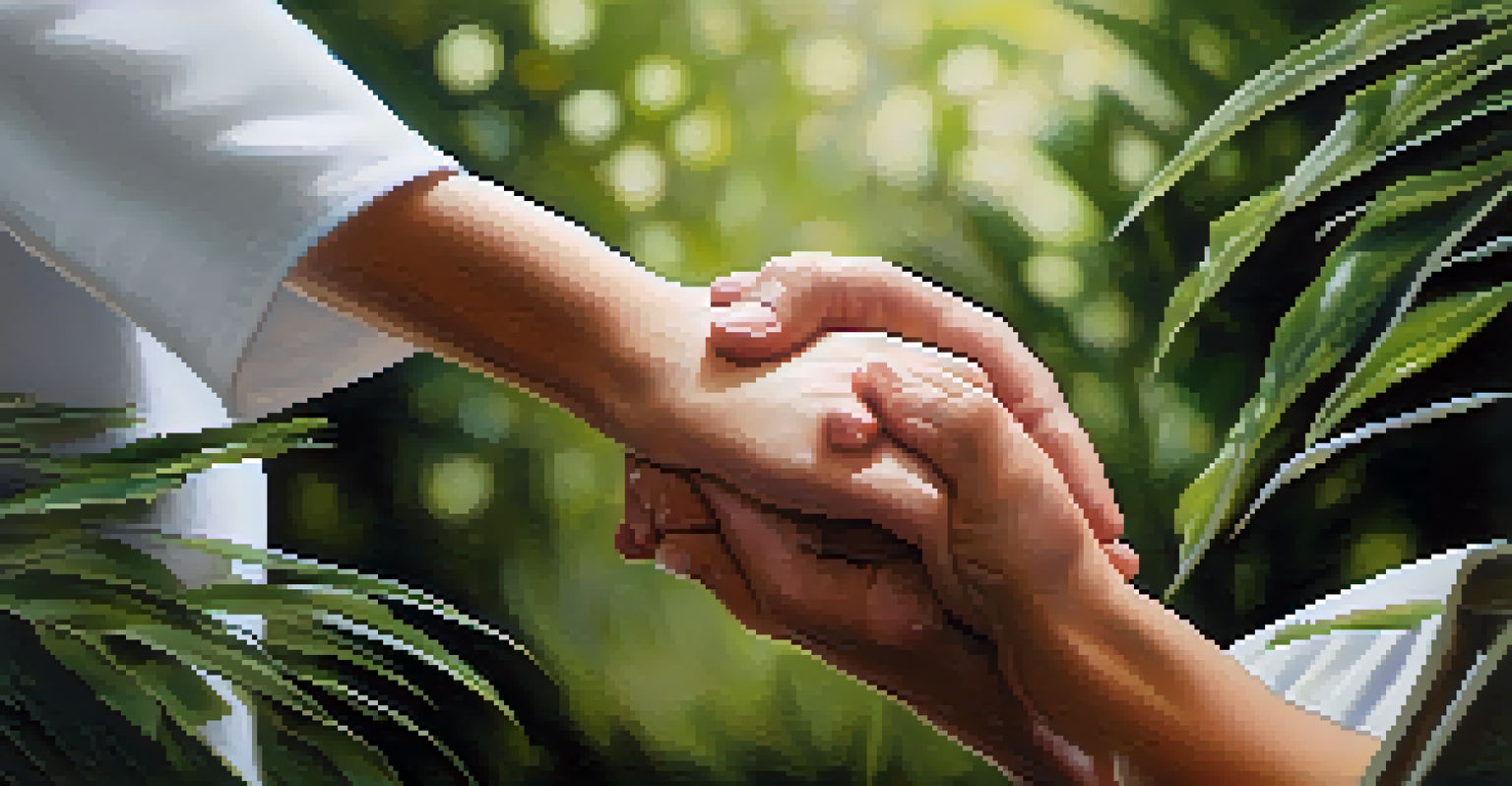A practitioner holding a patient's hand in a serene environment, symbolizing trust and support.