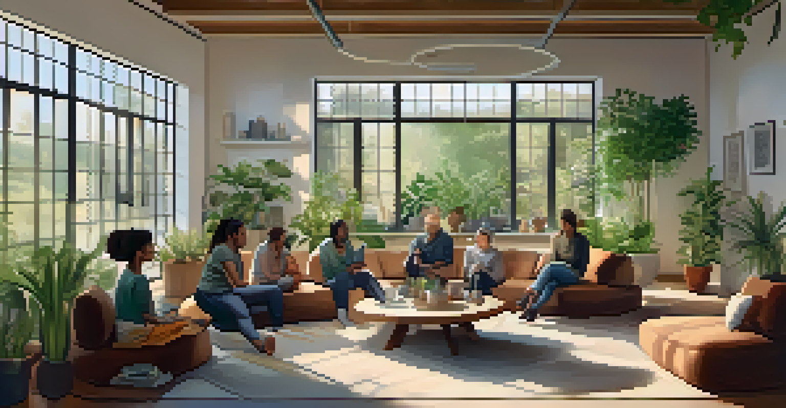 A group of people sitting in a circle during a mindfulness workshop in a cozy, well-lit room.