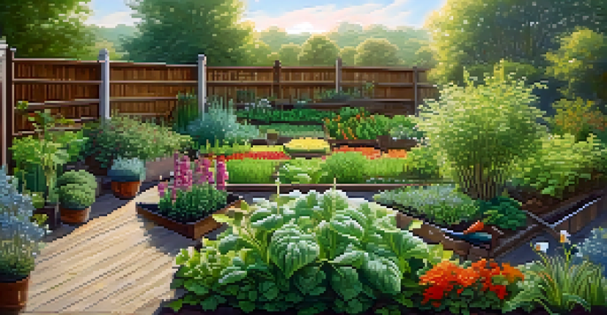 A gardener tending to a lush herb and vegetable garden in the morning light, emphasizing the nurturing aspect of naturopathy.