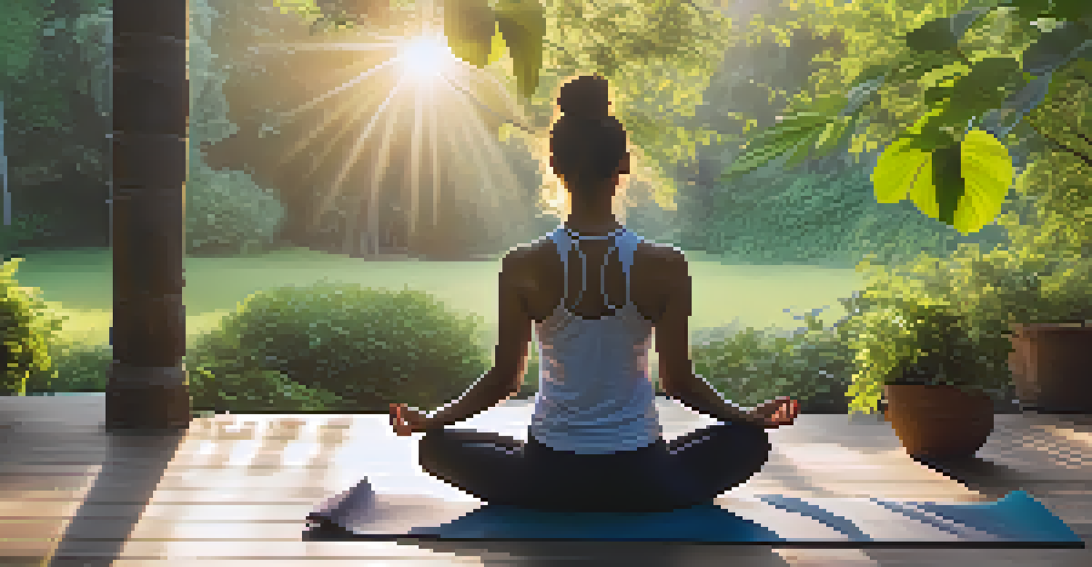 A person practicing yoga outdoors amidst lush greenery and soft sunlight, representing stress management for overall health.