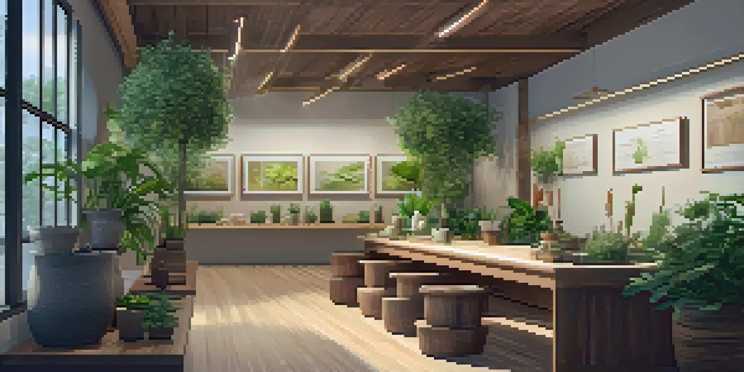 A naturopathic clinic with wooden interiors, plants, and a practitioner consulting with a patient in a cozy setting.