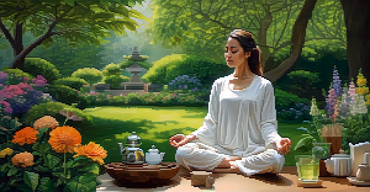 A person meditating in a garden, representing holistic health and wellness.