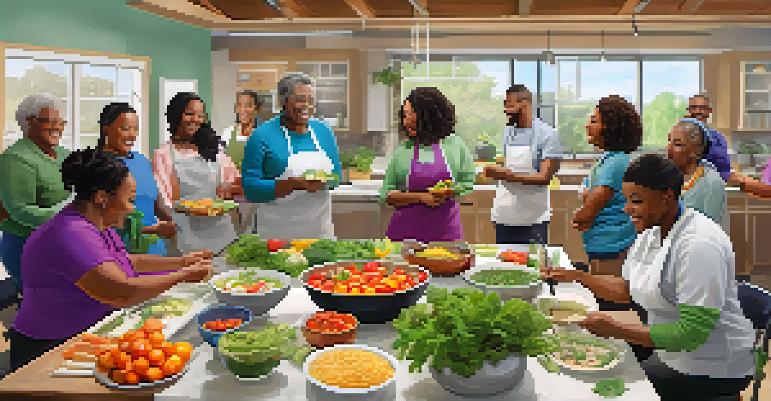 Participants in a community wellness workshop learning how to prepare healthy meals with fresh ingredients.