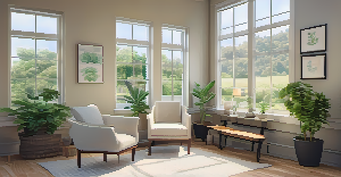 A calming naturopathic consultation room with soft light, comfortable seating, and nature-inspired decor.