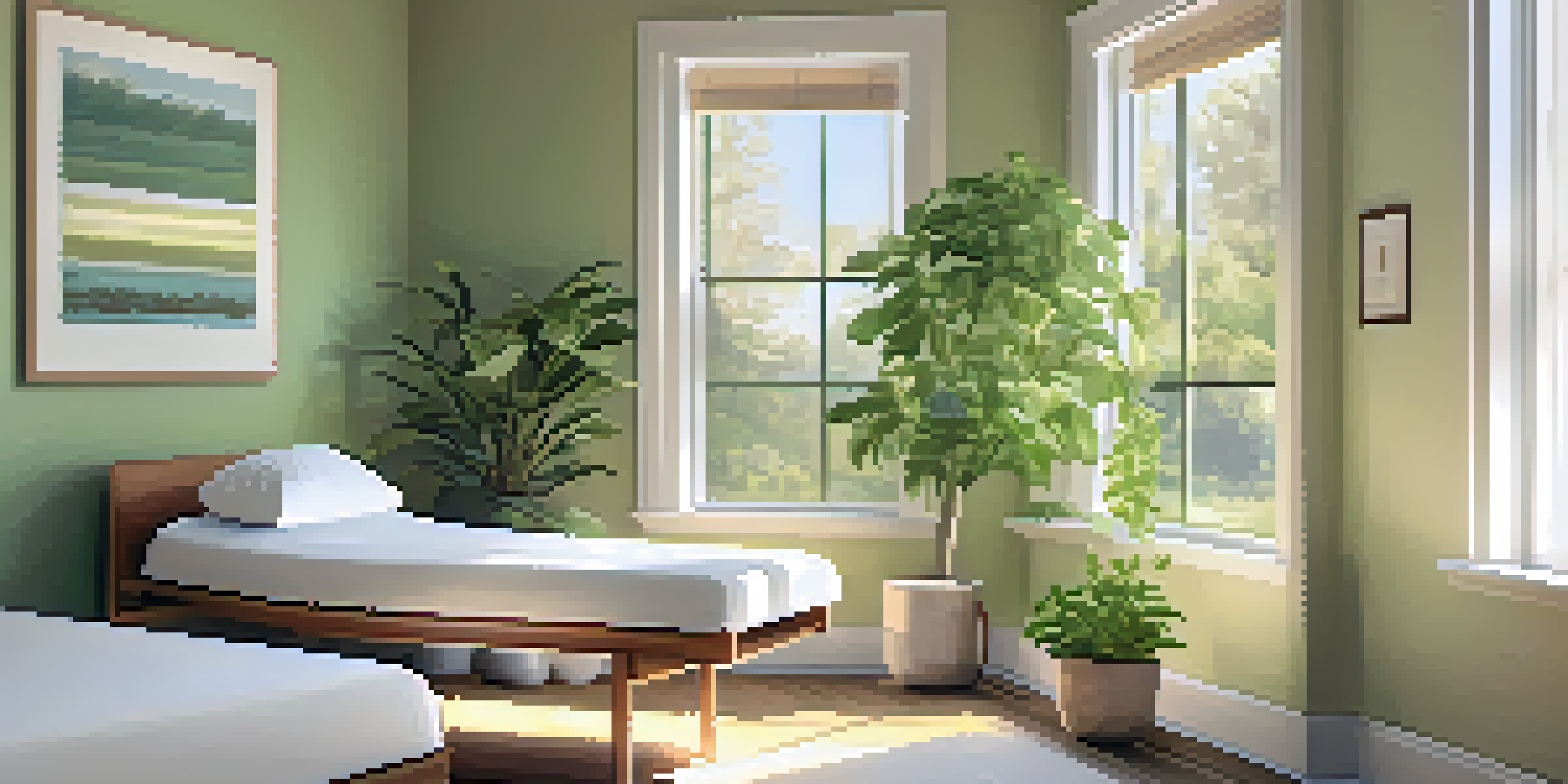 A calming naturopathic consultation room with natural lighting, plants, and a practitioner guiding a patient in a mindfulness exercise.