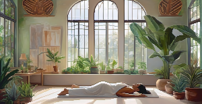 A practitioner performing biofield therapy in a calming healing space, with natural light and plants around them.