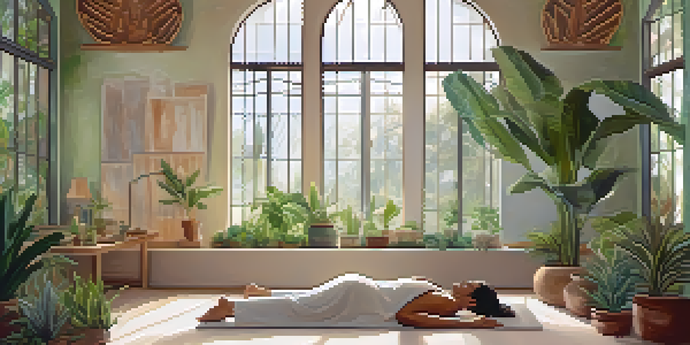A practitioner performing biofield therapy in a calming healing space, with natural light and plants around them.