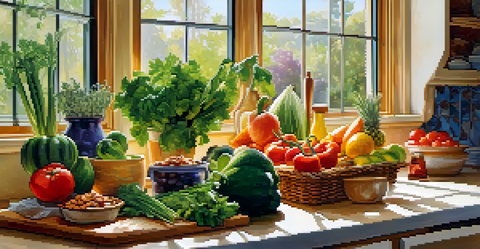 A bright kitchen with fresh organic ingredients on the counter, showcasing a healthy lifestyle.