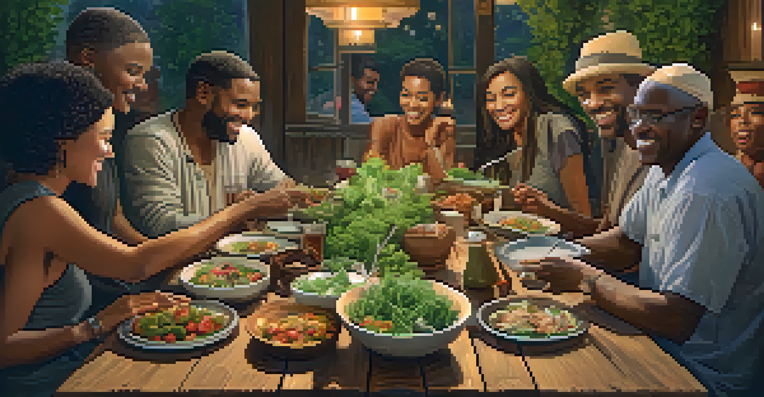 A diverse group of people enjoying a healthy meal together, emphasizing community and support.