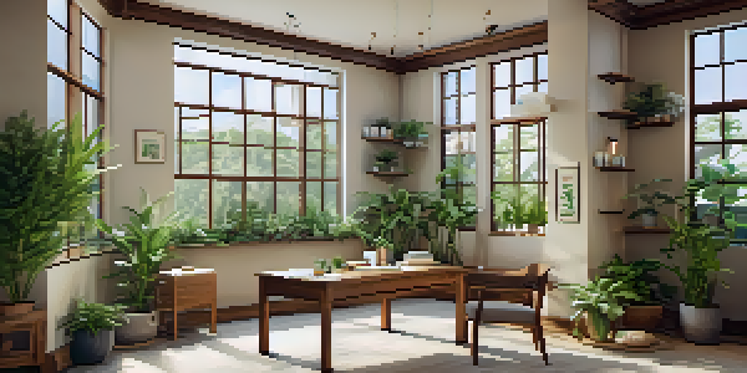 A peaceful naturopathic clinic room with wooden furniture, plants, and natural light, creating a relaxing atmosphere for consultations.
