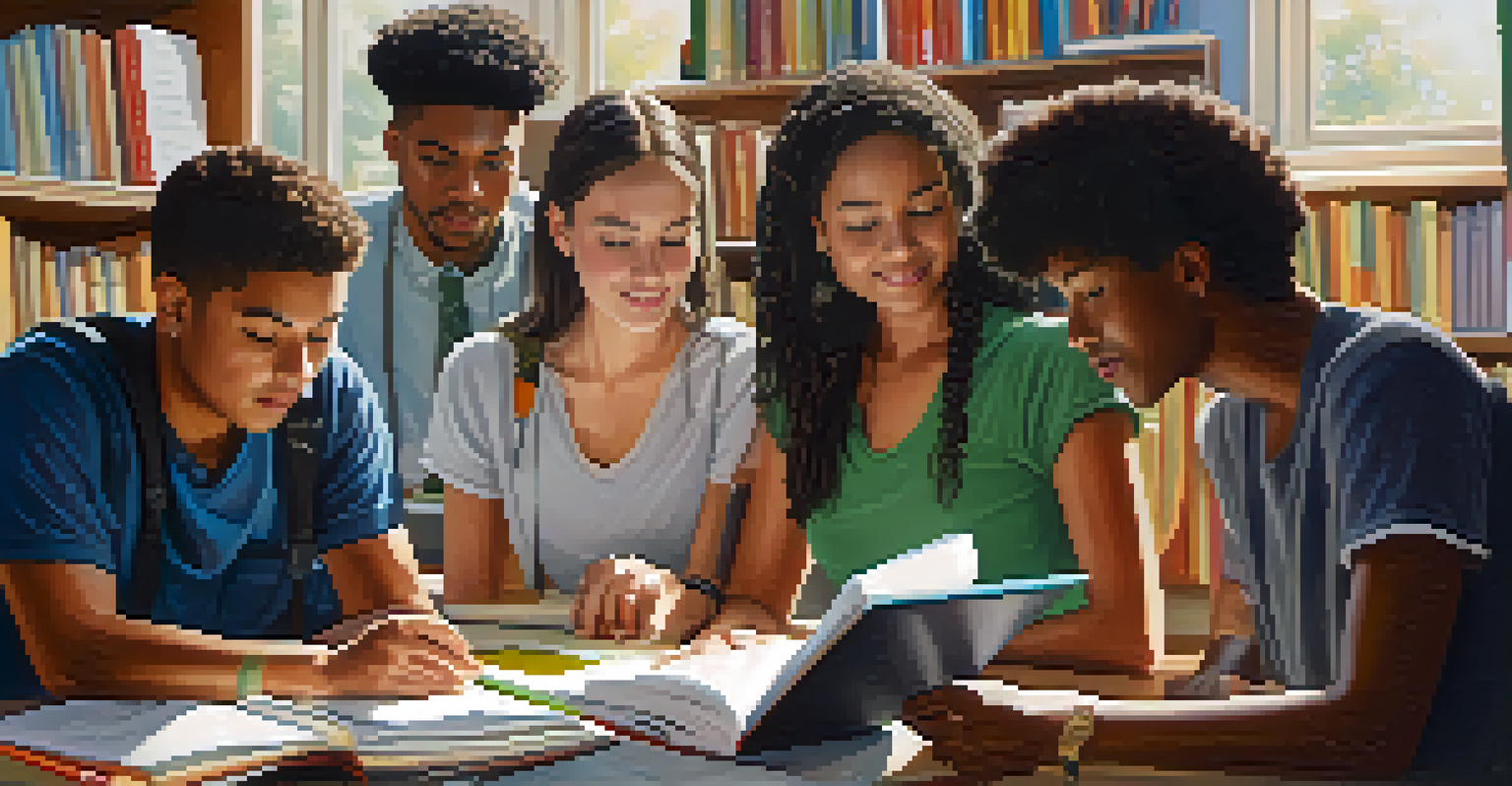A diverse group of students studying in a classroom, discussing holistic health and nutrition.