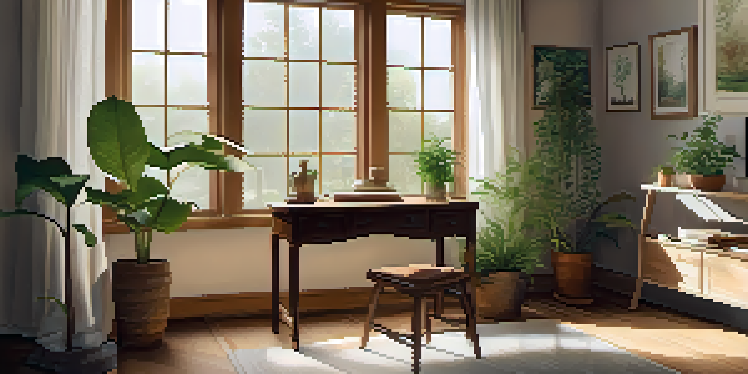 A peaceful naturopathic consultation room with herbal remedies and plants, illuminated by soft natural light.
