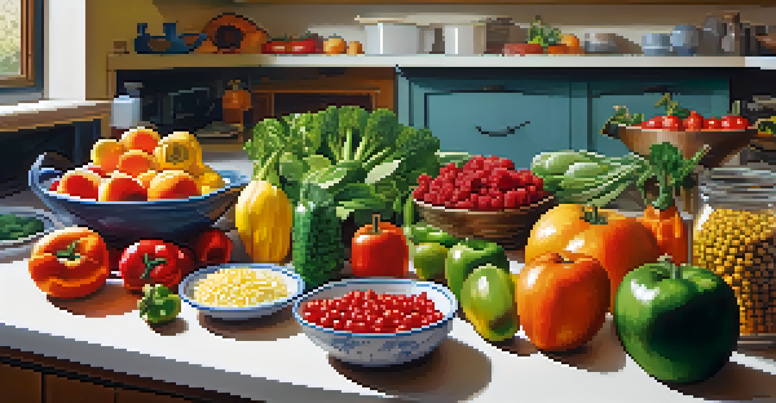 A person preparing a healthy meal in a bright kitchen filled with fresh fruits and vegetables.
