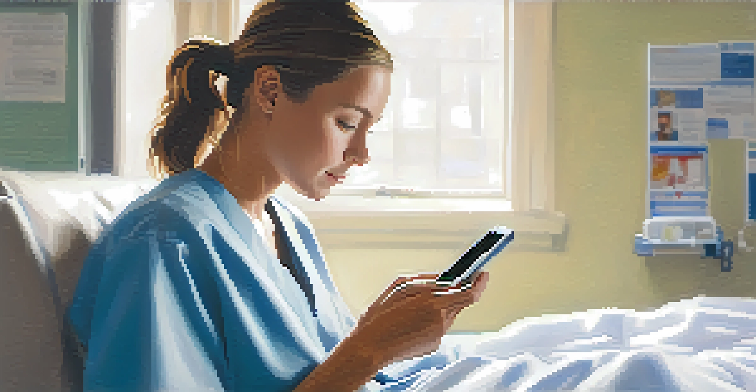 A patient focused on their smartphone, browsing health information, with a softly blurred background.