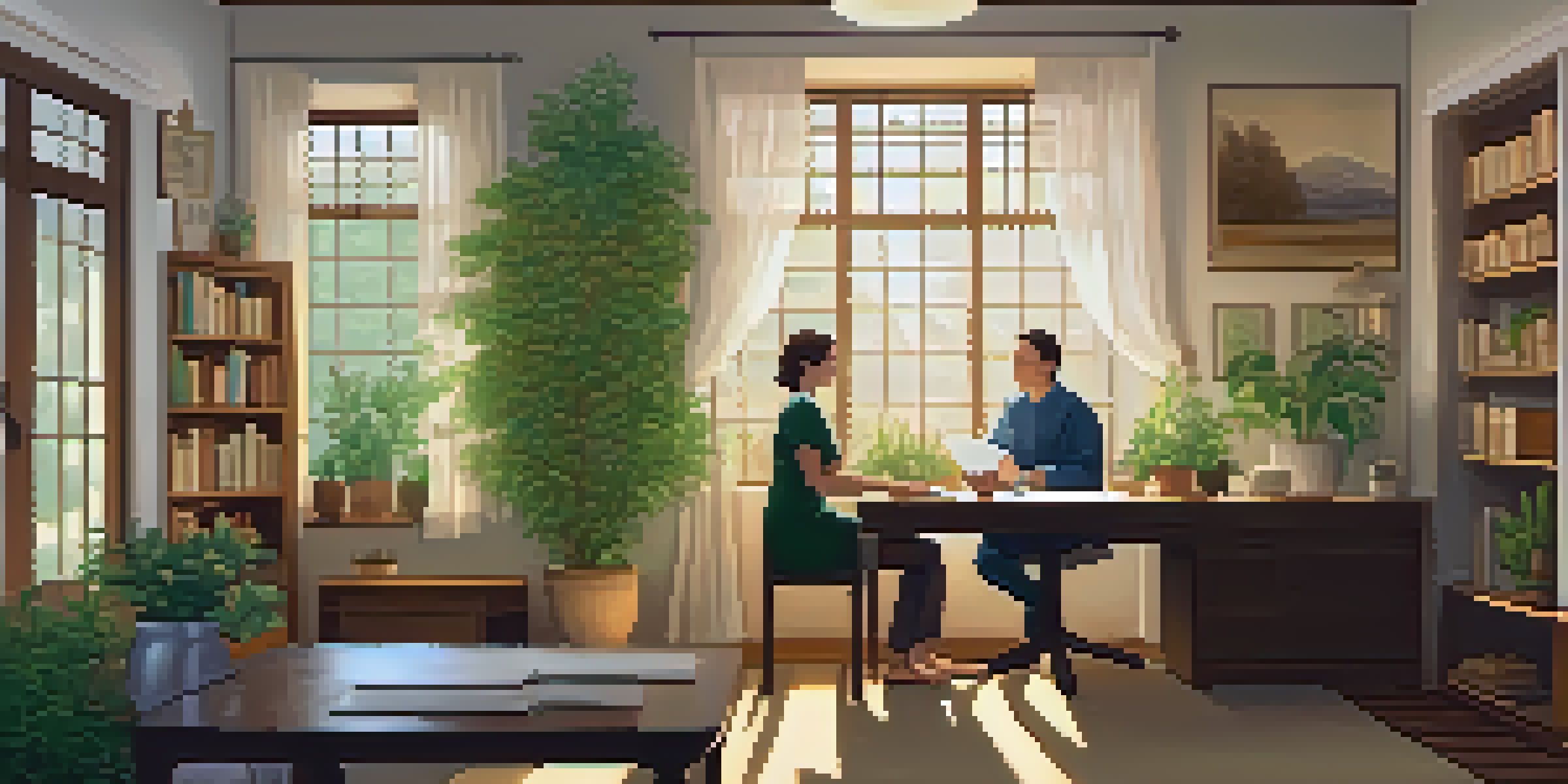 A naturopathic consultation between a practitioner and a patient in a cozy office filled with plants and natural light.