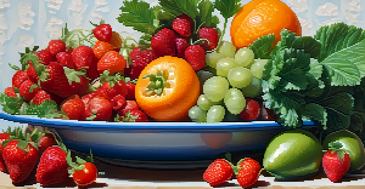 A colorful plate of fresh fruits and vegetables, showcasing their vibrant colors and textures.
