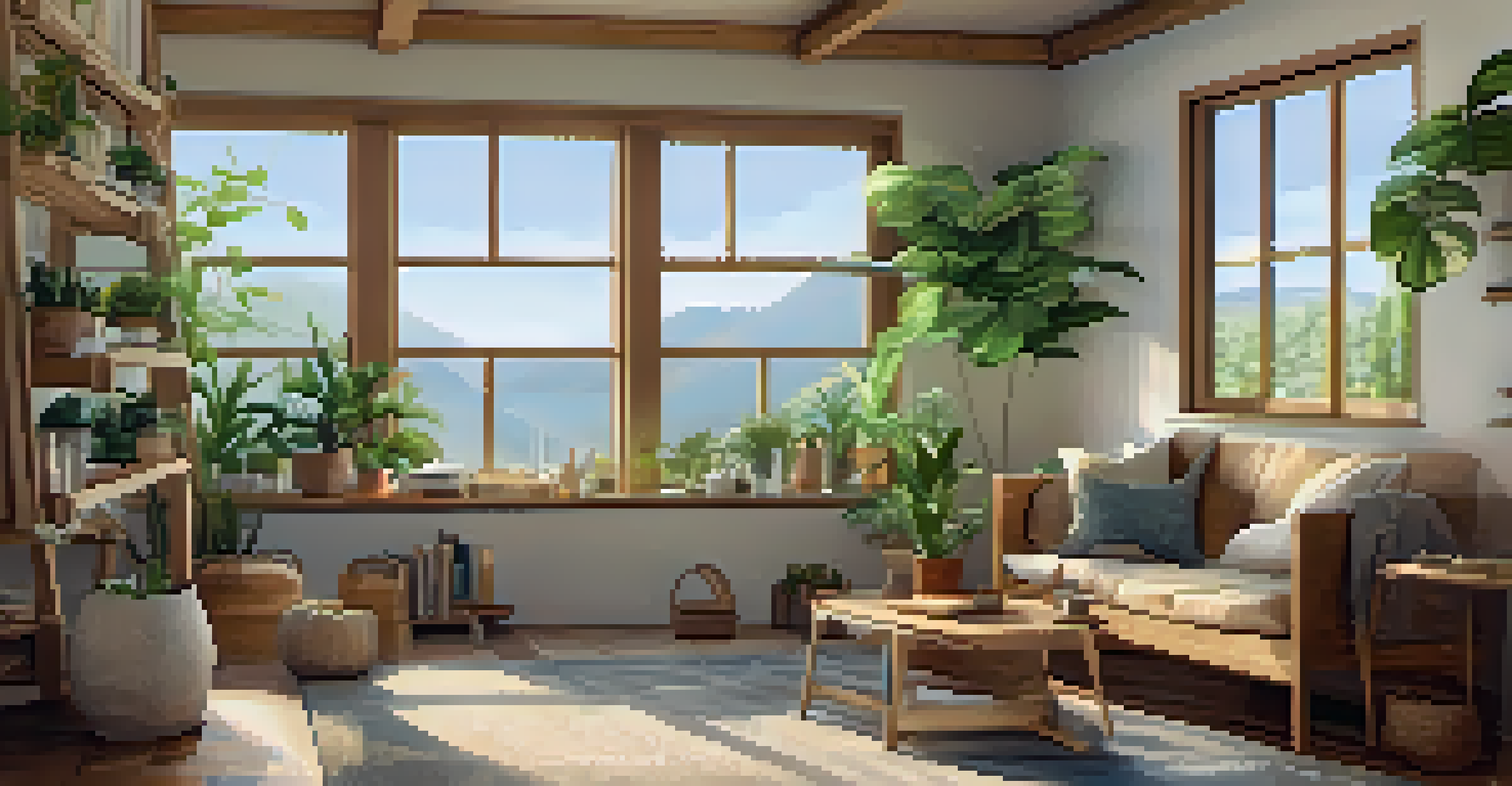 A cozy indoor reading nook filled with plants and natural light, where a person reads about nutrition and wellness, showcasing a healthy environment.