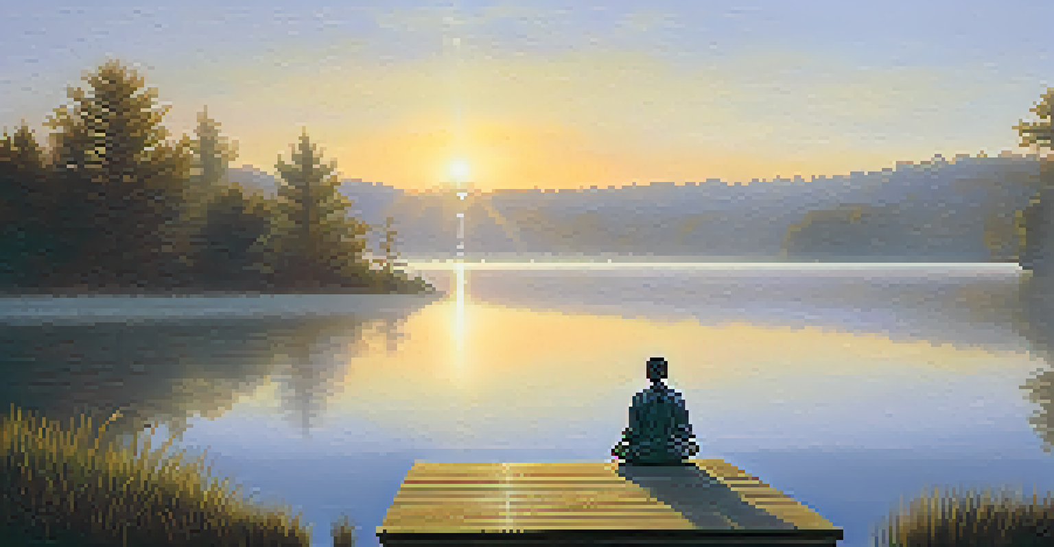 A person meditating by a lake at sunrise, symbolizing tranquility and the benefits of hydration for mental clarity.
