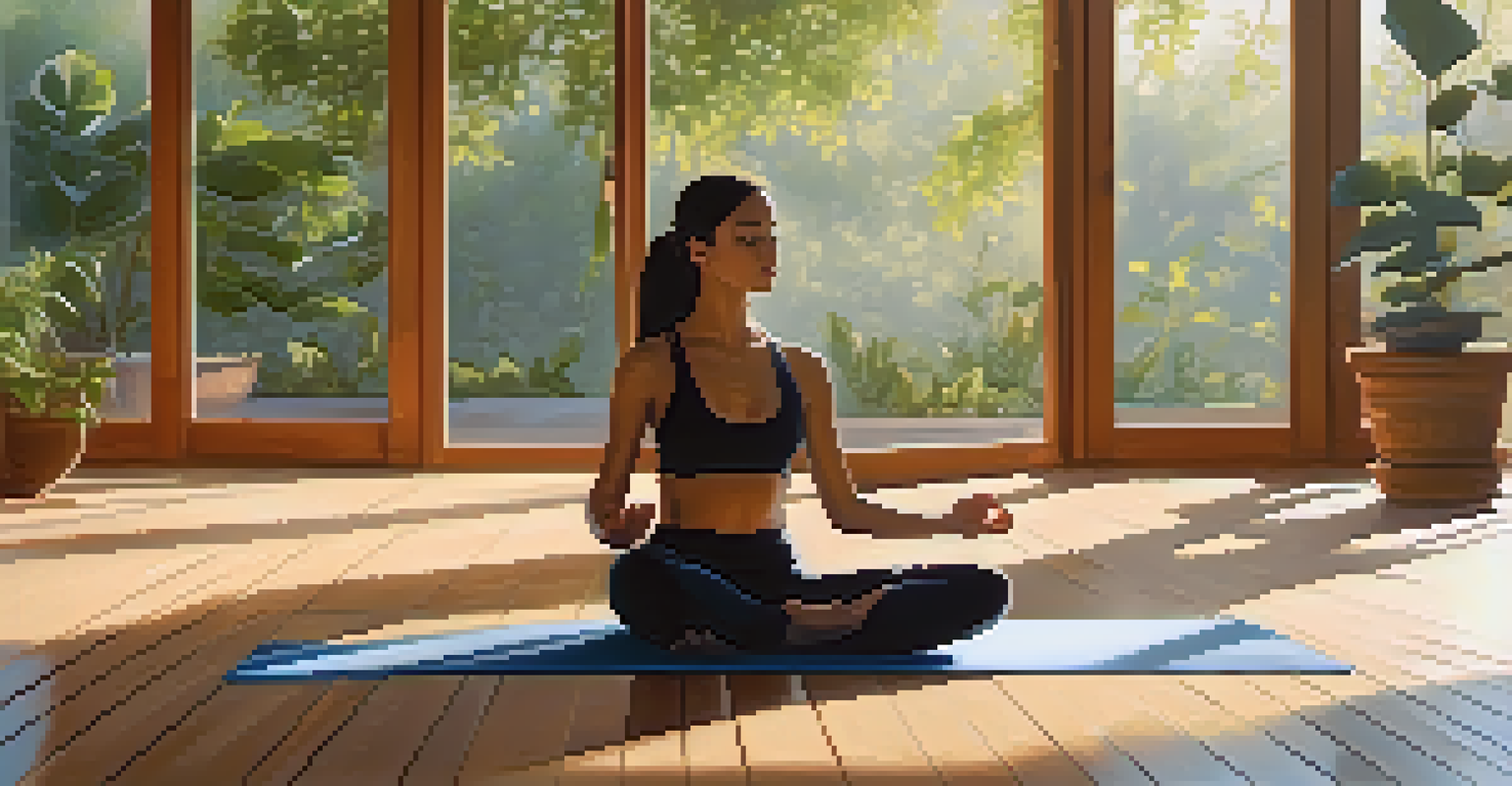 A person practicing yoga in a sunlit room filled with plants, exuding a sense of calm and mindfulness.