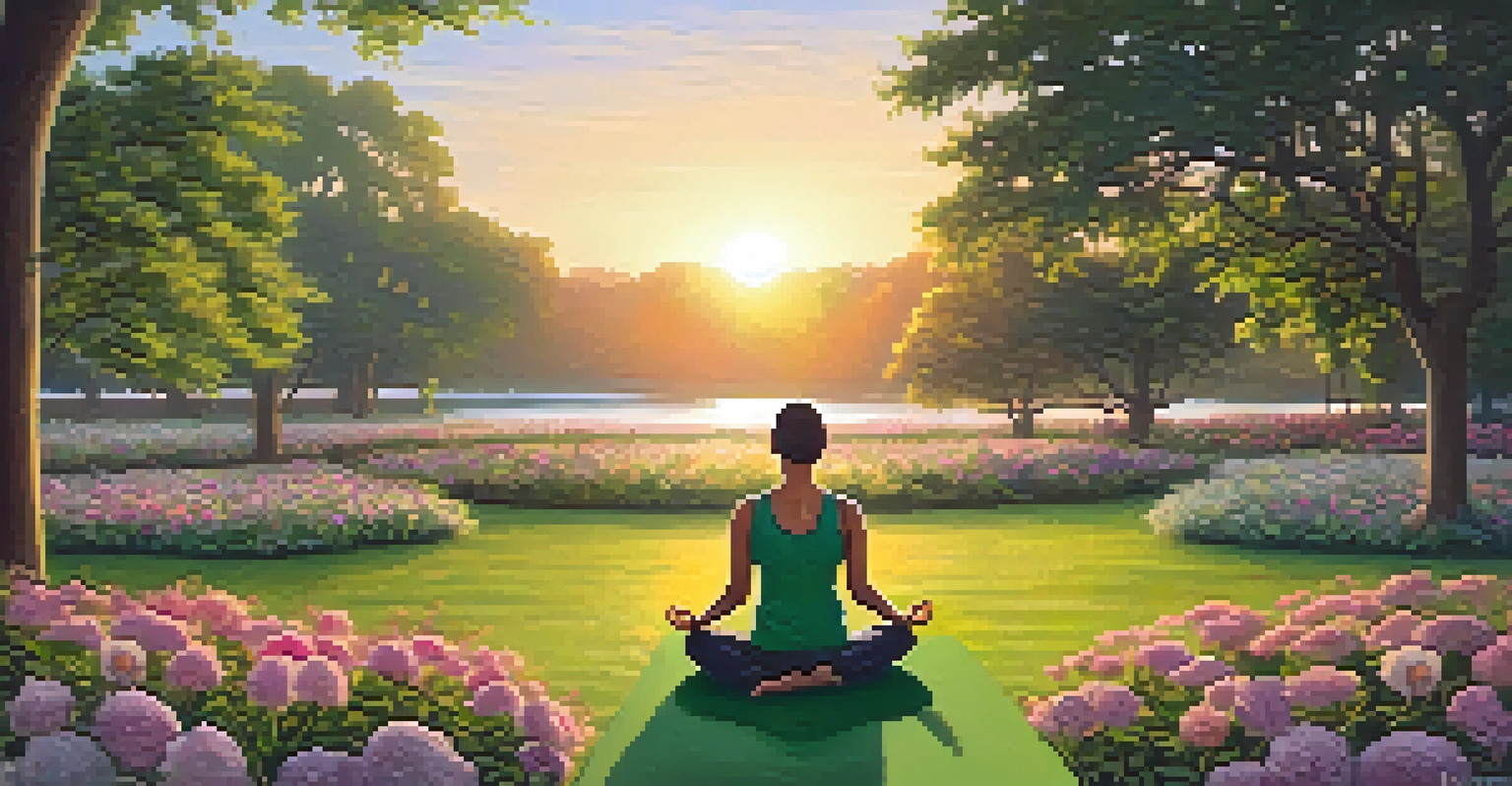 A person practicing yoga in a vibrant park at sunset, surrounded by nature, representing holistic health and wellness.