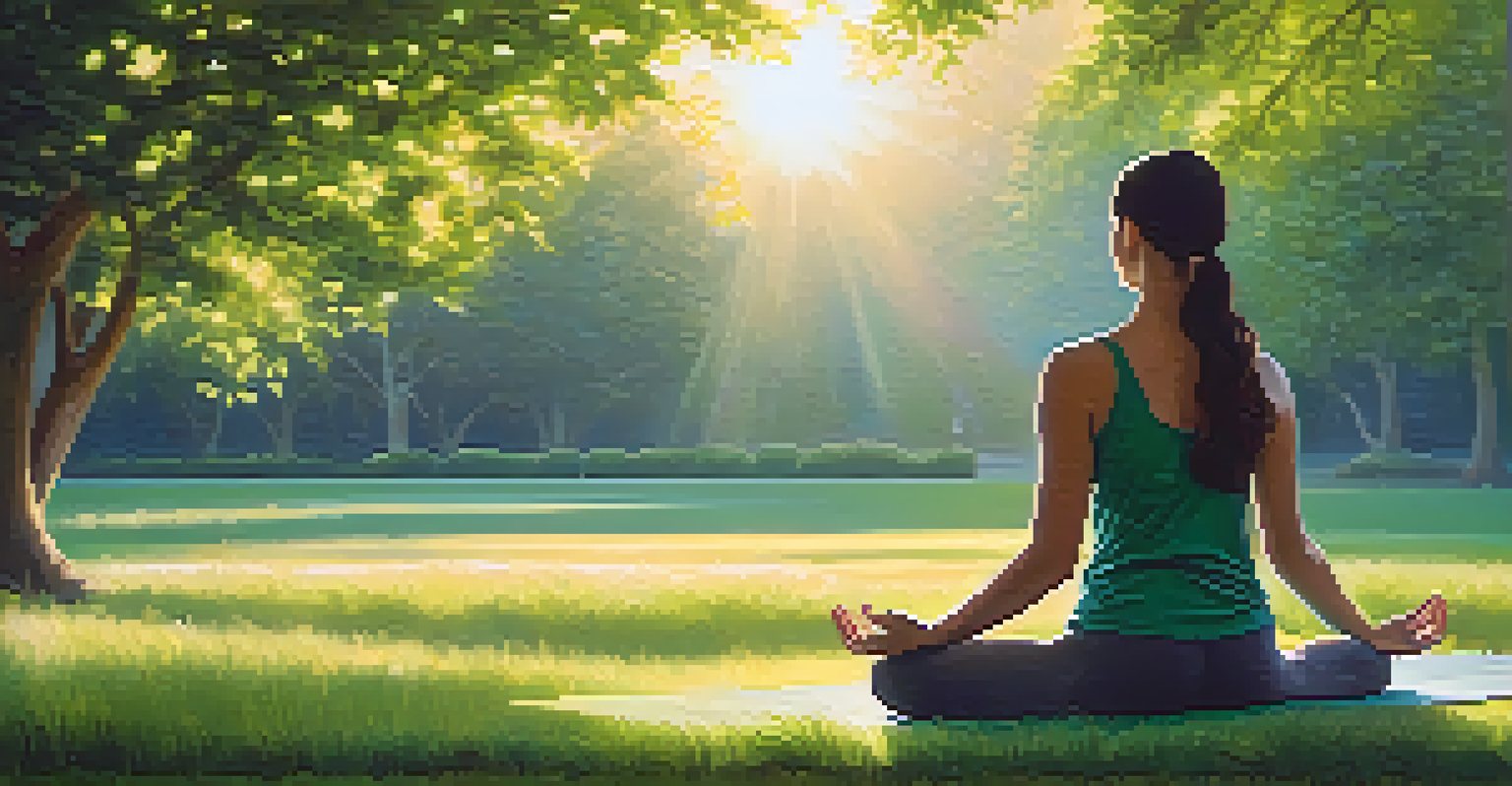 A person doing yoga in a green park at sunrise, representing mindfulness and detoxification.