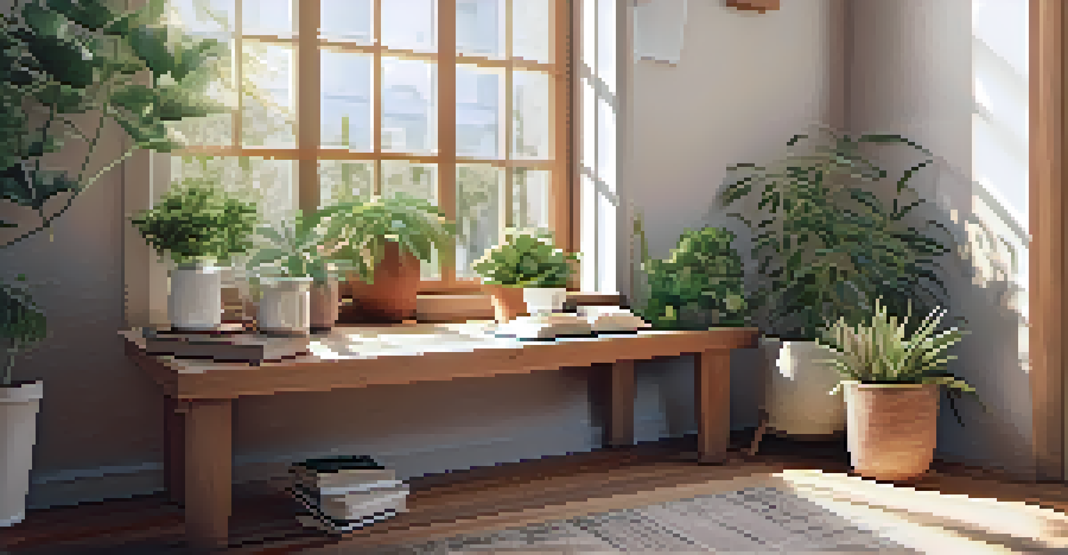 A cozy wellness corner with herbal teas, a diffuser, and plants in soft natural light.