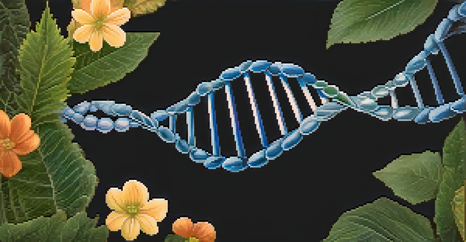 An artistic DNA strand intertwined with leaves and flowers, representing the link between genetics and natural health.