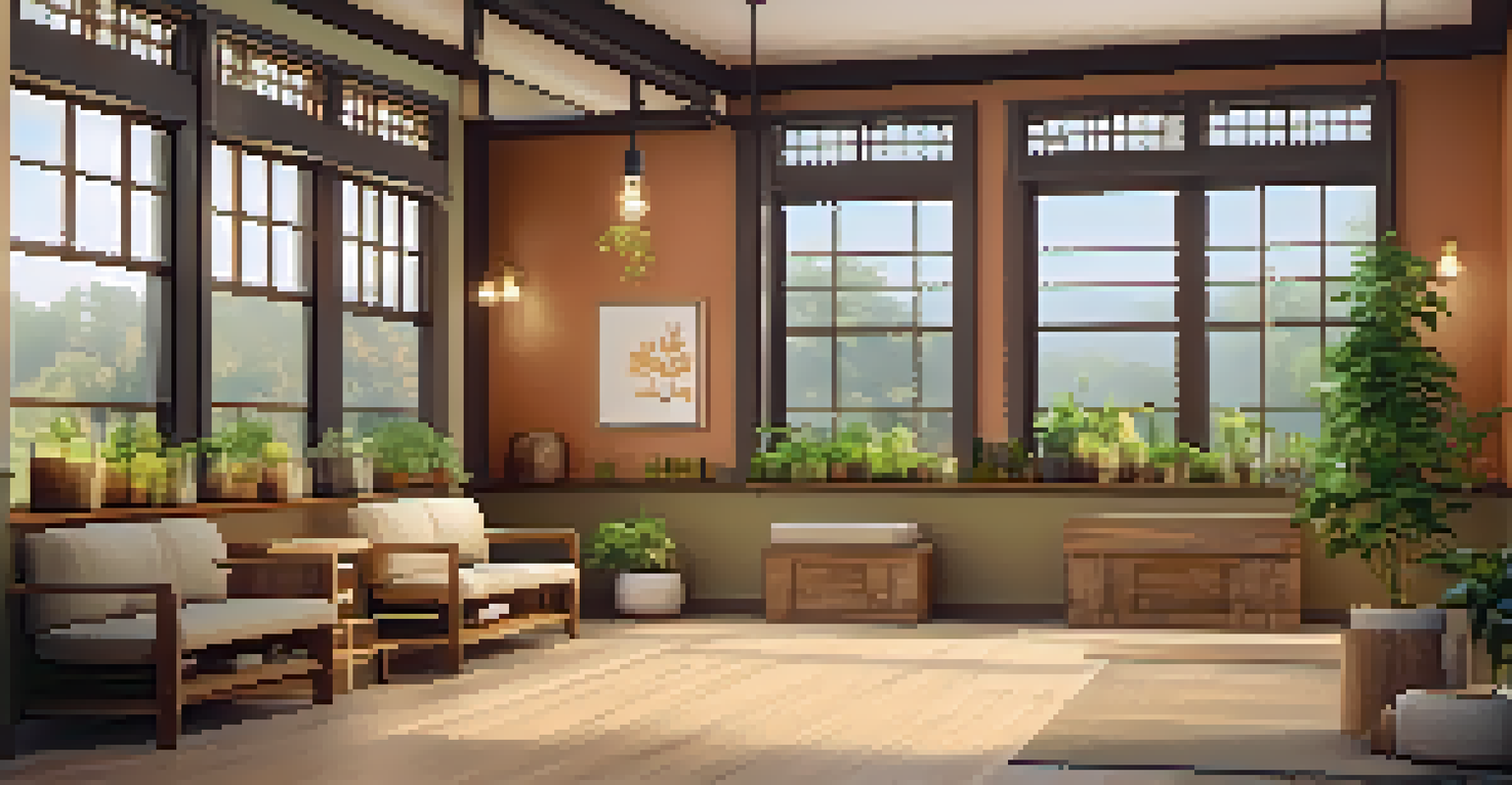 Interior of a naturopathy clinic with herbal remedies on shelves, comfortable seating, and natural light coming through a window.