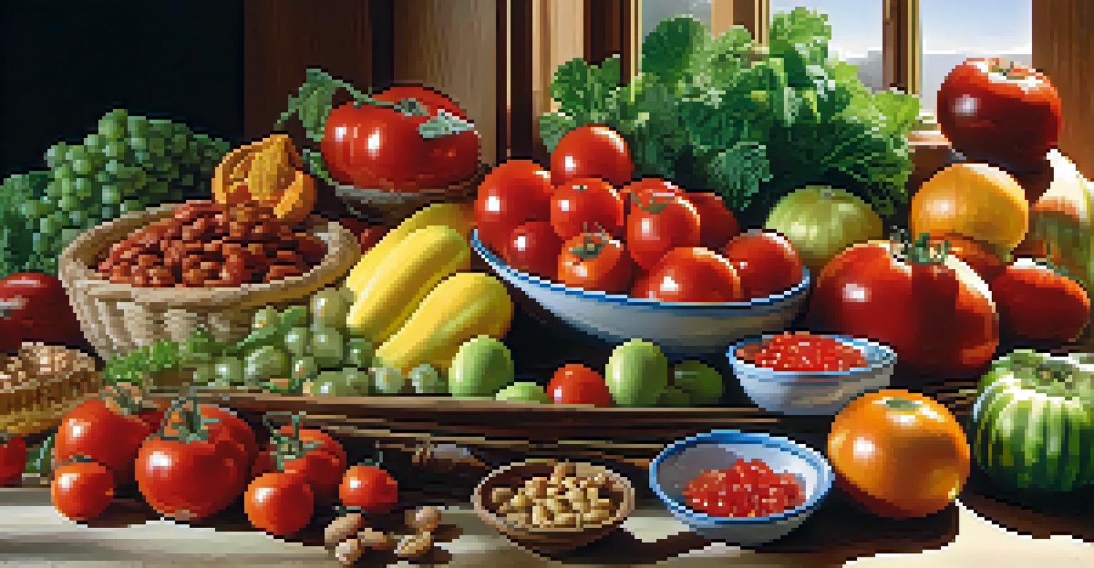 A wooden table with fresh fruits, vegetables, and herbs, illuminated by sunlight, showcasing the importance of nutrition.