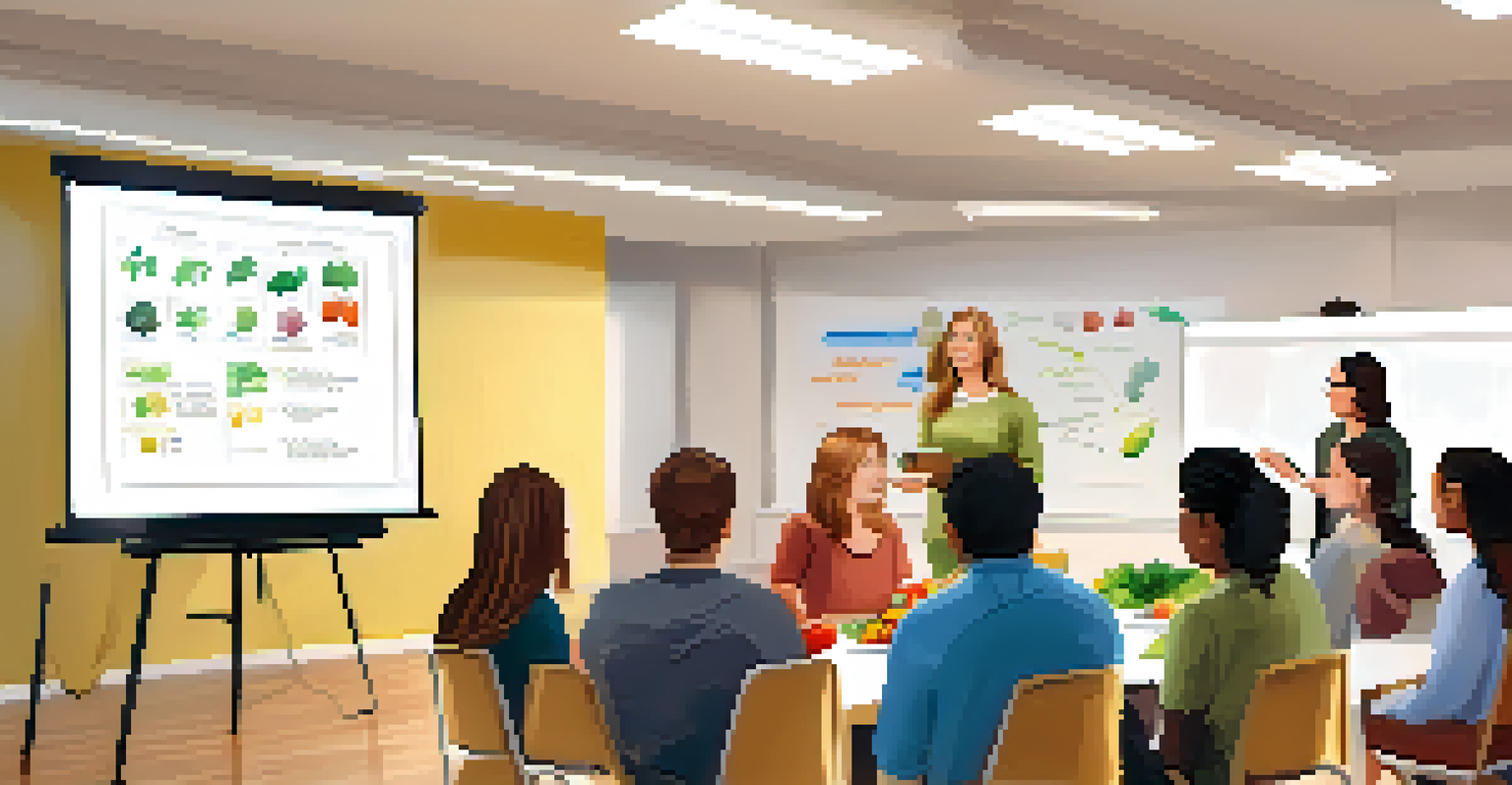 A nutritionist presenting to a group of engaged participants in a bright workshop setting.