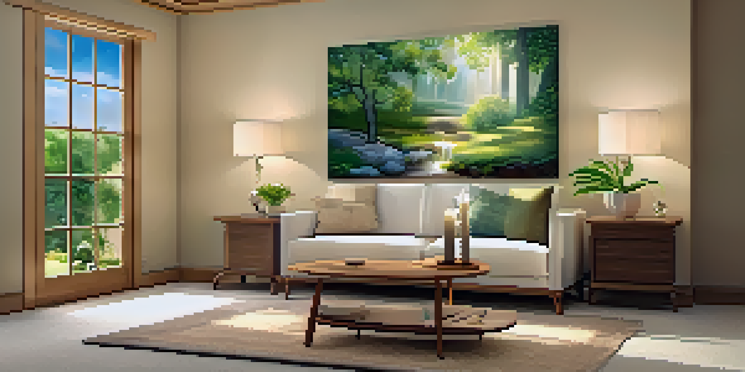 A cozy room for spiritual counseling with a comfortable chair, soft lighting, calming objects, and nature artwork.