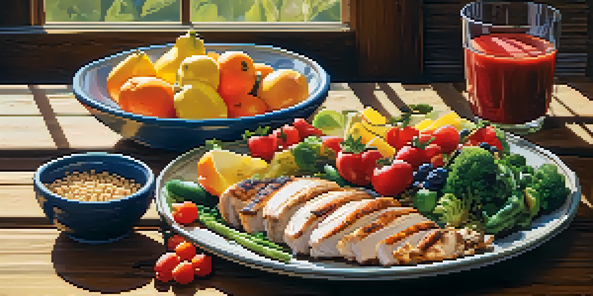 A colorful, nutrient-rich meal for athletes, displayed on a wooden table with sunlight highlighting the textures.
