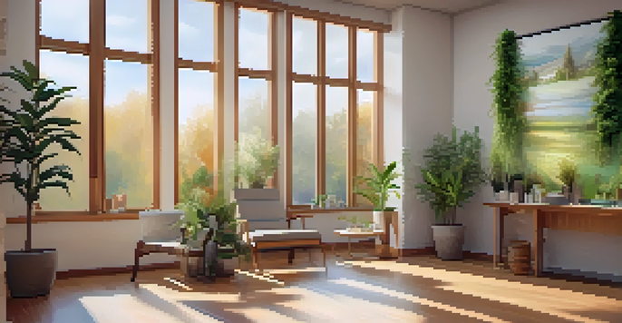A calming naturopathic clinic with natural light, plants, and a welcoming seating area where a patient and practitioner are having a discussion.