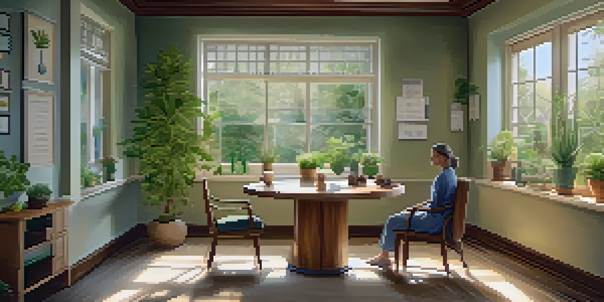 A naturopathic clinic with wooden furniture and plants, where a practitioner is discussing treatment options with a patient.