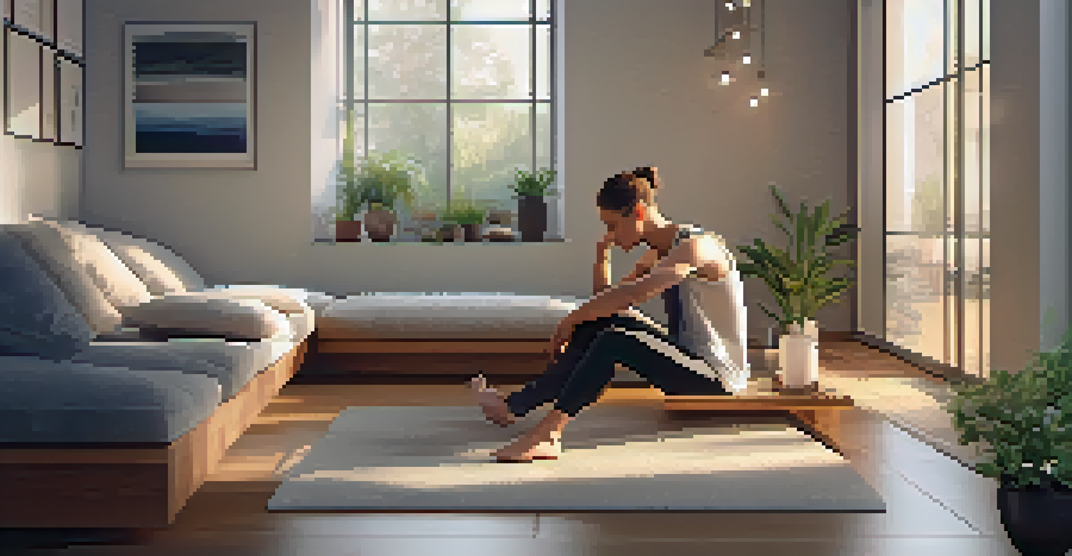 An athlete visualizing in a peaceful indoor space with cushions and candles around.