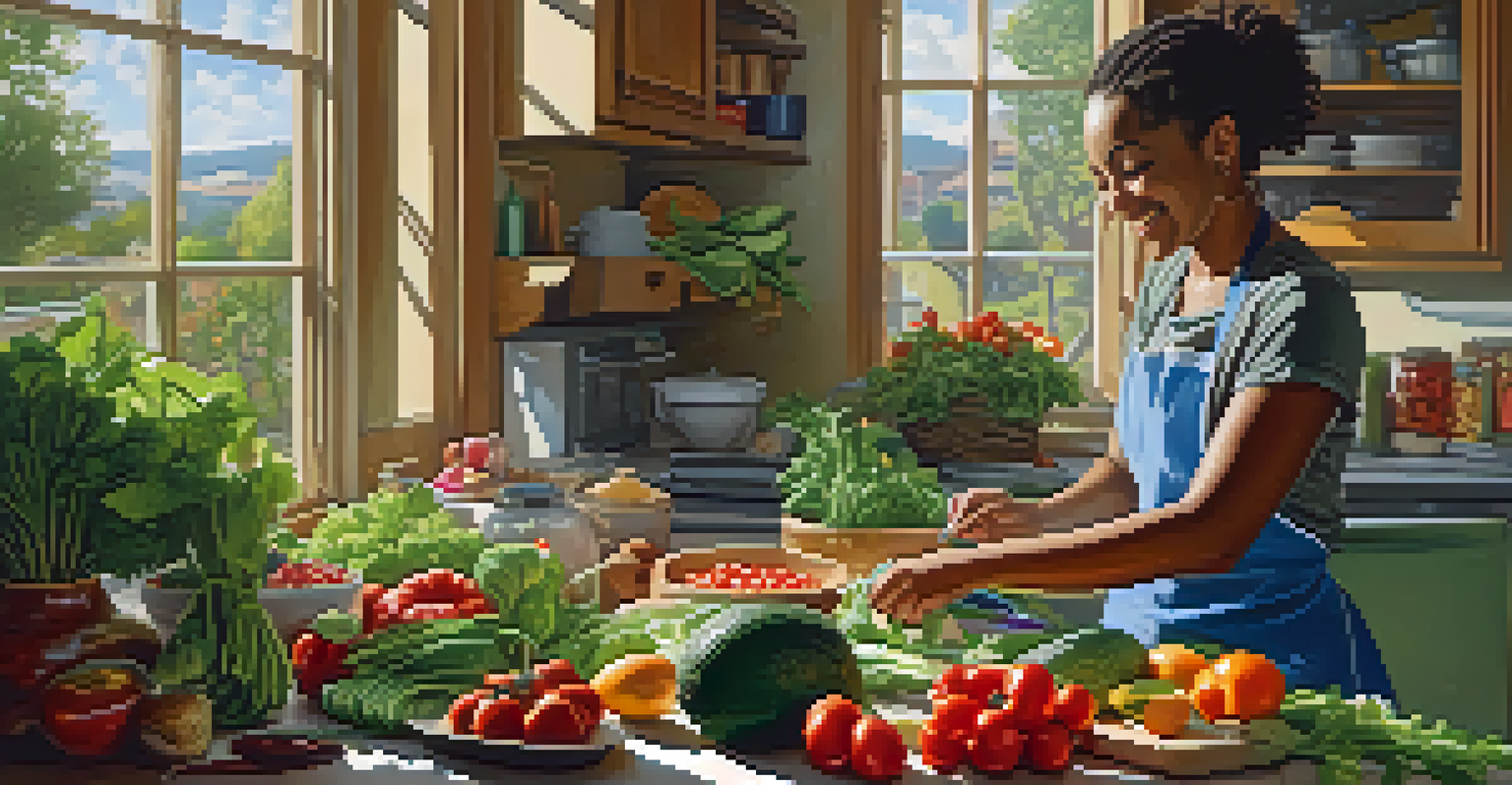 A person preparing a healthy meal in a bright kitchen filled with fresh vegetables.