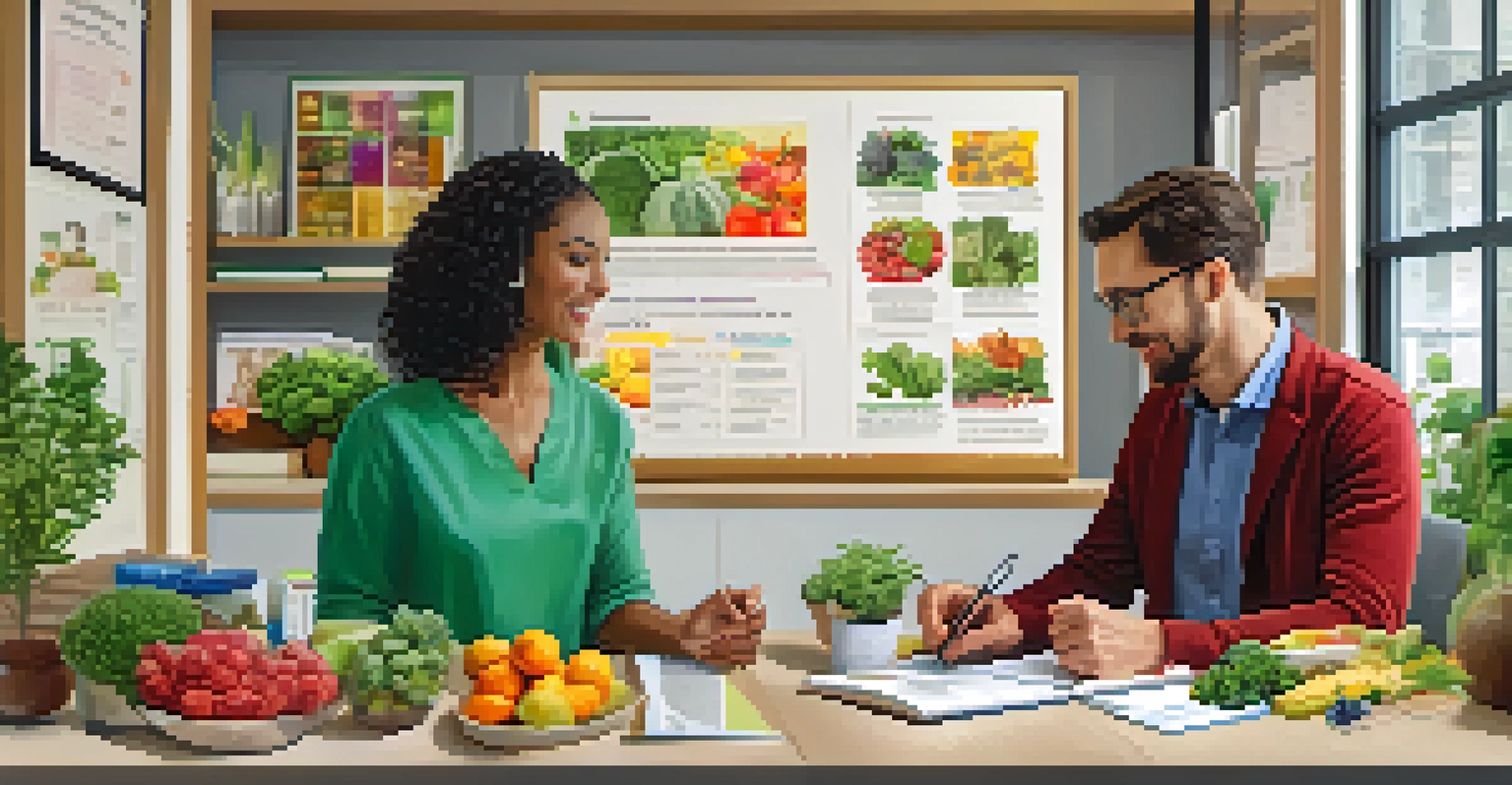 A nutritionist and a patient discussing a personalized nutrition plan in a cozy office.