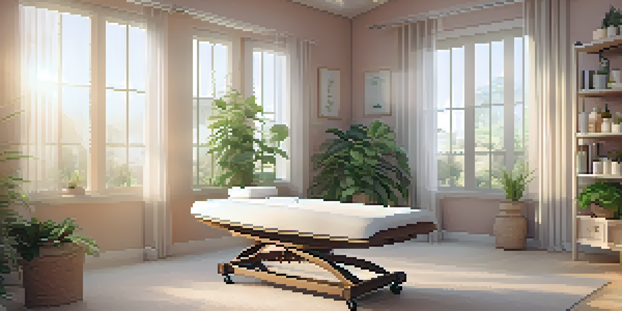 A soothing interior of a naturopathic clinic with soft lighting and calming decor, set up for energy healing.