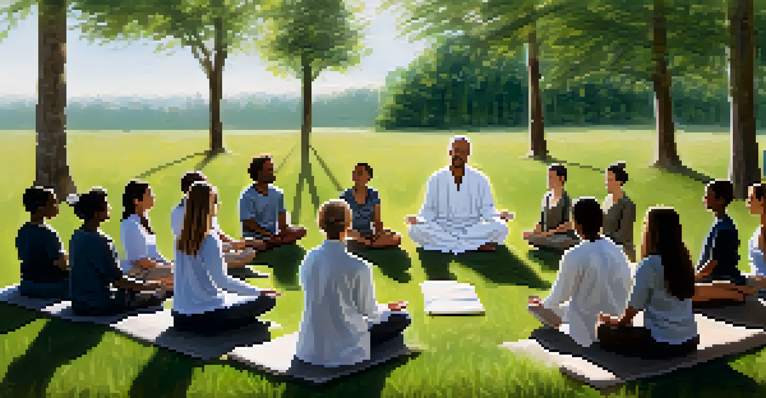 A naturopathic practitioner leading a guided meditation session outdoors with patients seated in a circle.