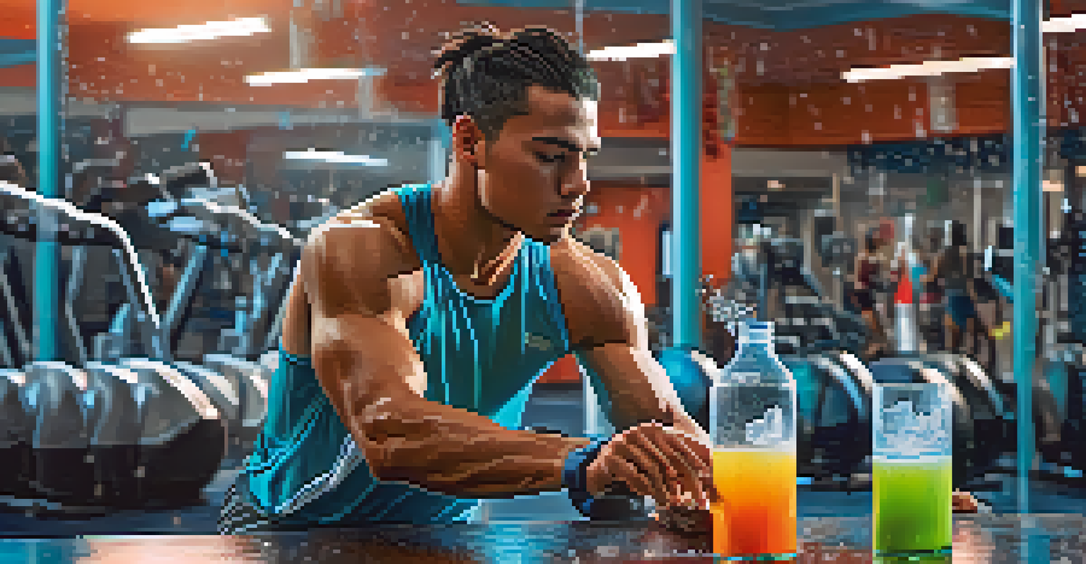 An athlete hydrating with coconut water after a workout, showcasing the refreshing drink and gym backdrop.