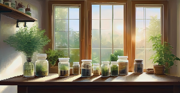 A peaceful naturopathic consultation room with herbal remedies, a cup of tea, and soft natural lighting.